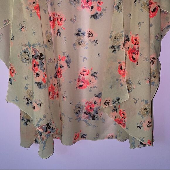 Live 4 Truth 3X Kimono Chiffon Cream Open Front Cardigan Pink Floral - Picture 7 of 10